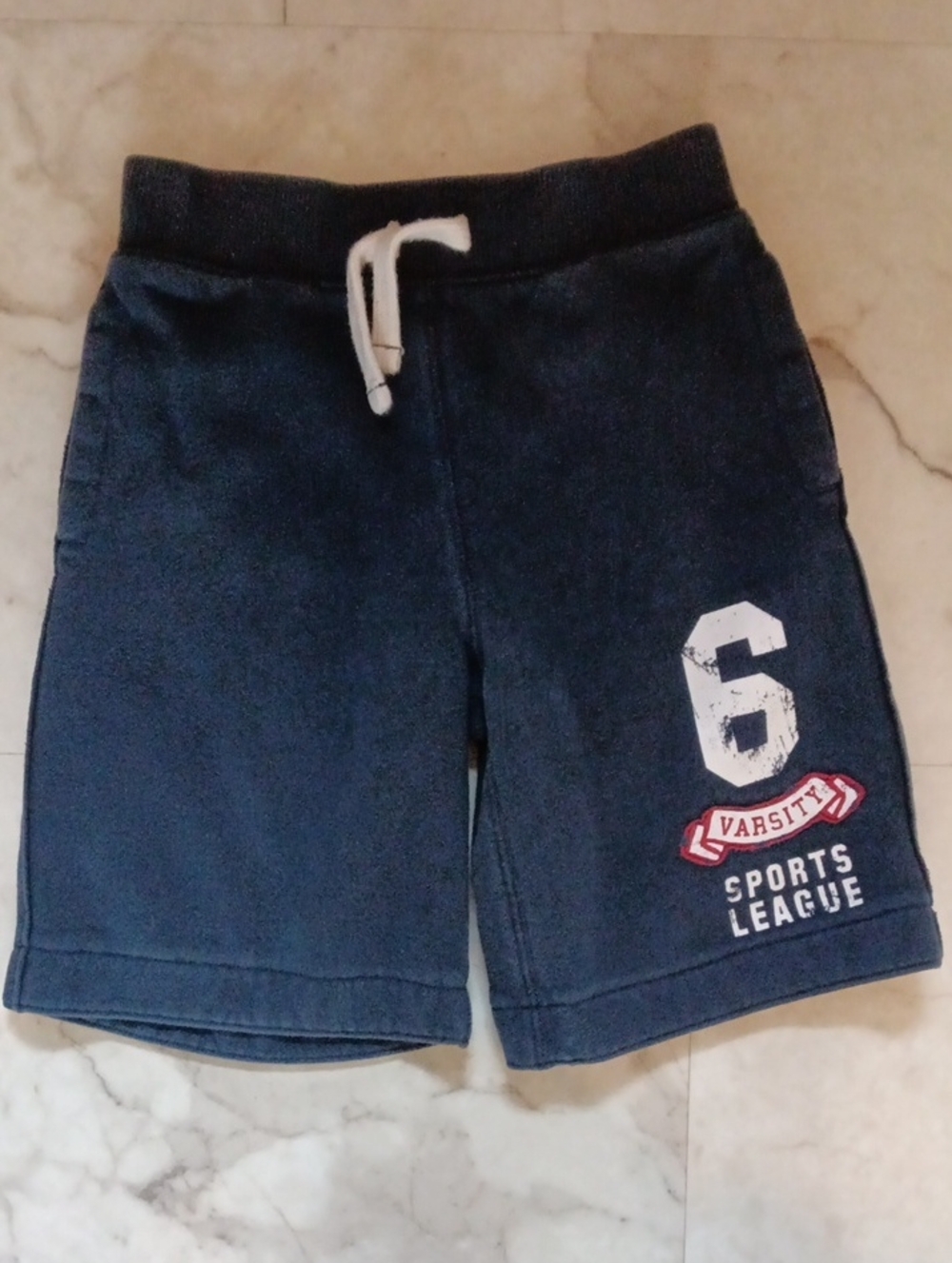 Sonoma Navy Drawstring Kids Sports Shorts with Varsity '6'